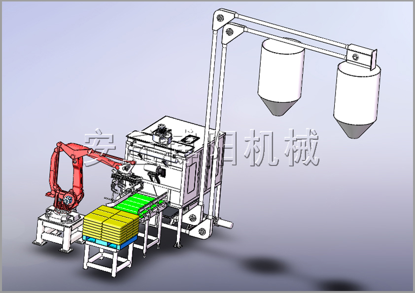 拆垛機(jī)械手+自動(dòng)破袋機(jī)+管鏈?zhǔn)捷斔蜋C(jī)解決方案